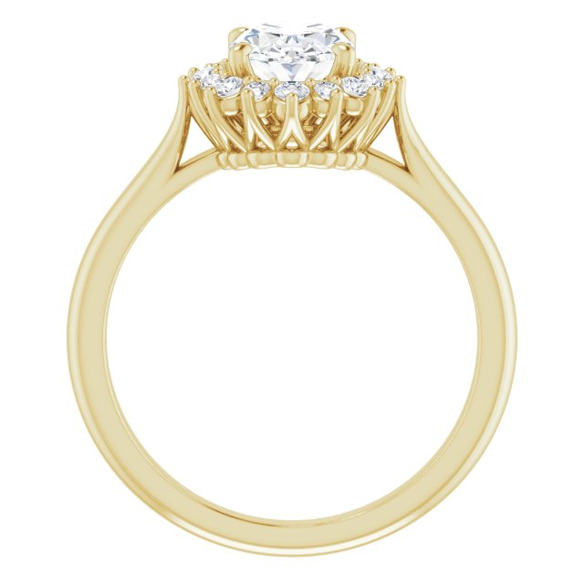 Cubic Zirconia Engagement Ring- The Honoka (Customizable Crown-Cathedral Oval Cut Design with Clustered Large-Accent Halo & Ultra-thin Band)