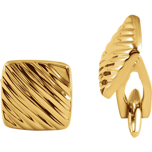 Men’s Cufflinks- 14k Yellow Gold Ribbed Square Shaped