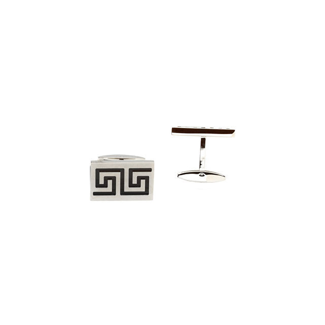 Men’s Cufflinks- Stainless Steel with Black Ion Plate Inserts (Maze Design)