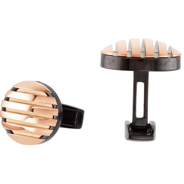 Men’s Cufflinks- Stainless Steel with Rose Gold Immerse Plating Stripes