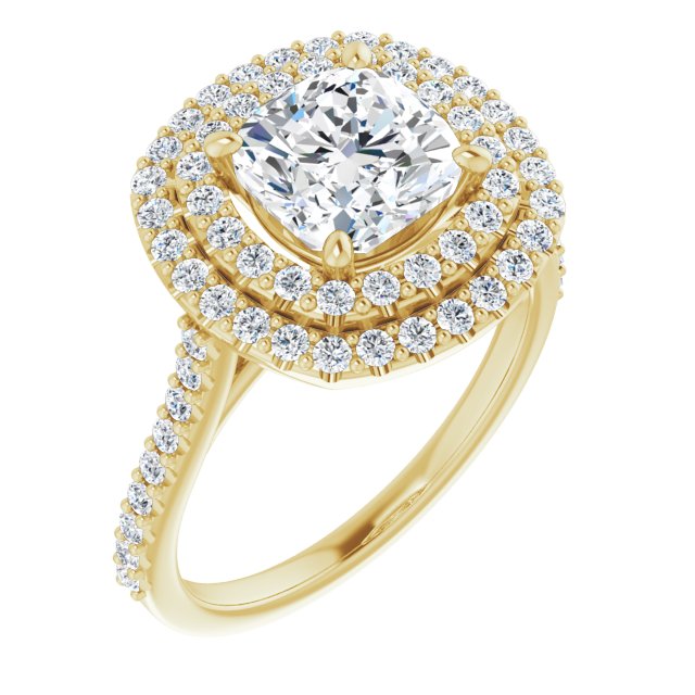 Cubic Zirconia Engagement Ring- The Danielle (Customizable Double-Halo Cushion Cut Design with Accented Split Band)