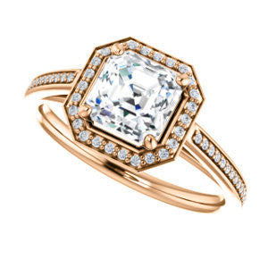Cubic Zirconia Engagement Ring- The Laila Jean (Customizable Cathedral-set Asscher Cut with Halo and Thin Pavé Band)