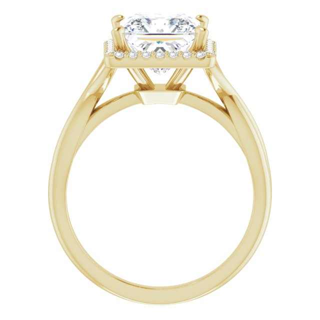 Cubic Zirconia Engagement Ring- The Yawén (Customizable Cathedral-Halo Princess/Square Cut Design with Twisting Split Band)
