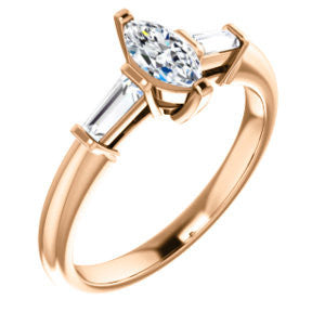 Cubic Zirconia Engagement Ring- The Monica (Customizable Marquise Cut Center with Dual Tapered Baguettes)