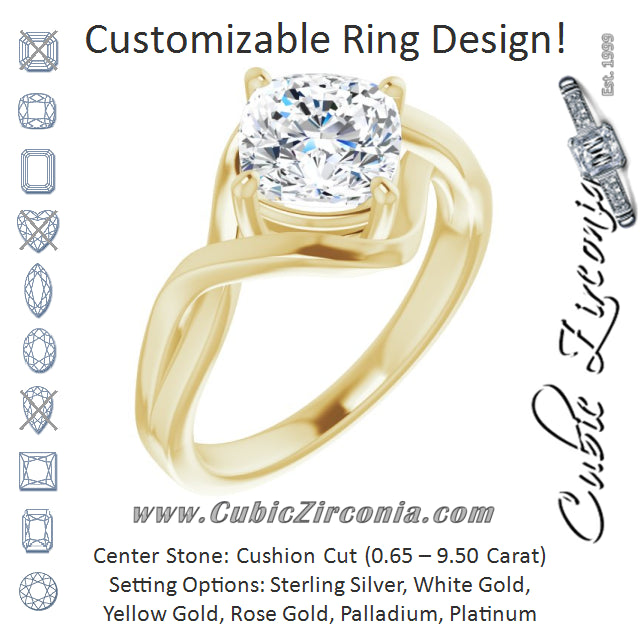 Cubic Zirconia Engagement Ring- The Helene (Customizable Cushion Cut Hurricane-inspired Bypass Solitaire)