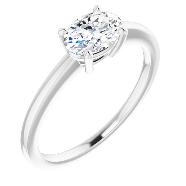 10K White Gold Customizable Bowl-Prongs Oval Cut Solitaire with Thin Band