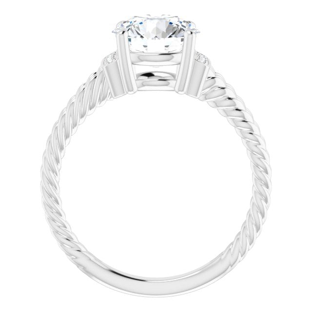 Cubic Zirconia Engagement Ring- The Junio (Customizable 11-stone Design featuring Round Cut Center, Vertical Round-Channel Accents & Wide Triple-Rope Band)