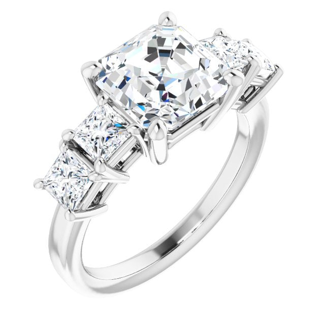 10K White Gold Customizable 5-stone Asscher Cut Style with Quad Princess-Cut Accents