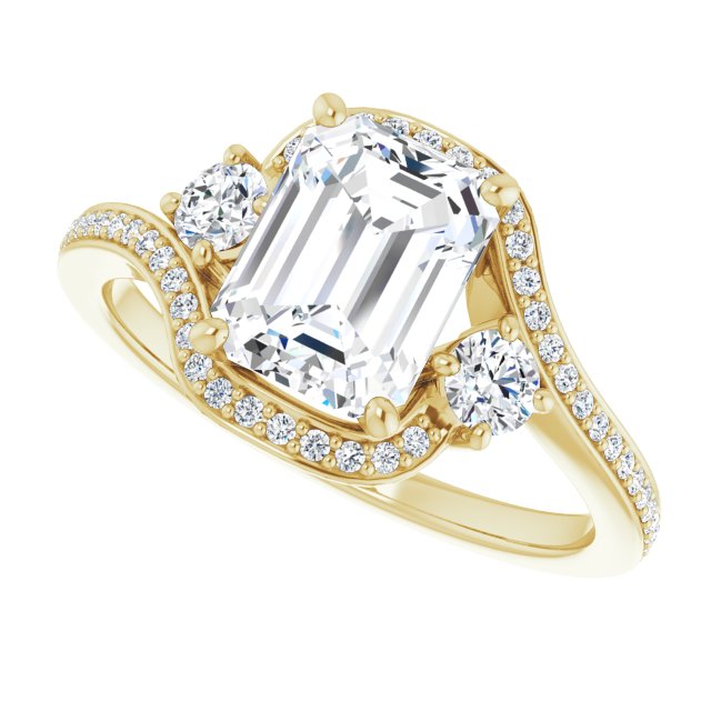 Cubic Zirconia Engagement Ring- The Paris Rae (Customizable Emerald Cut Bypass Design with Semi-Halo and Accented Band)