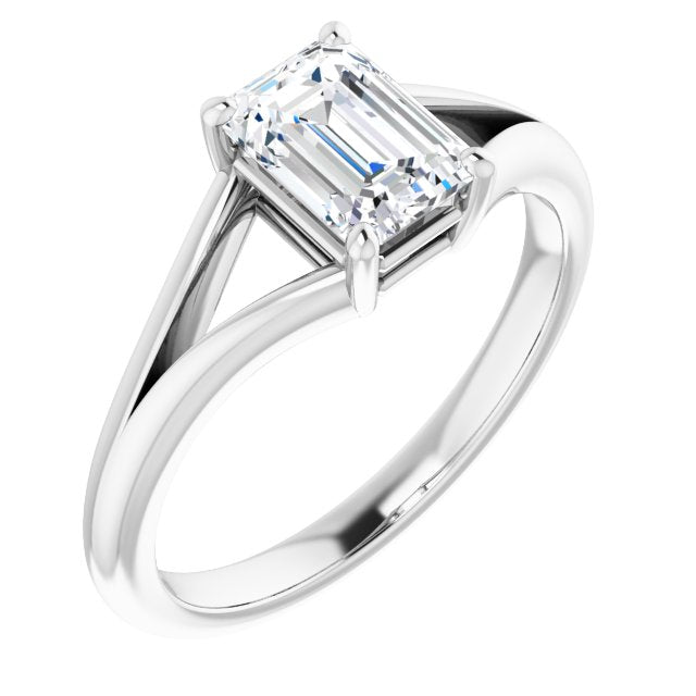 10K White Gold Customizable Emerald/Radiant Cut Solitaire with Tapered Split Band