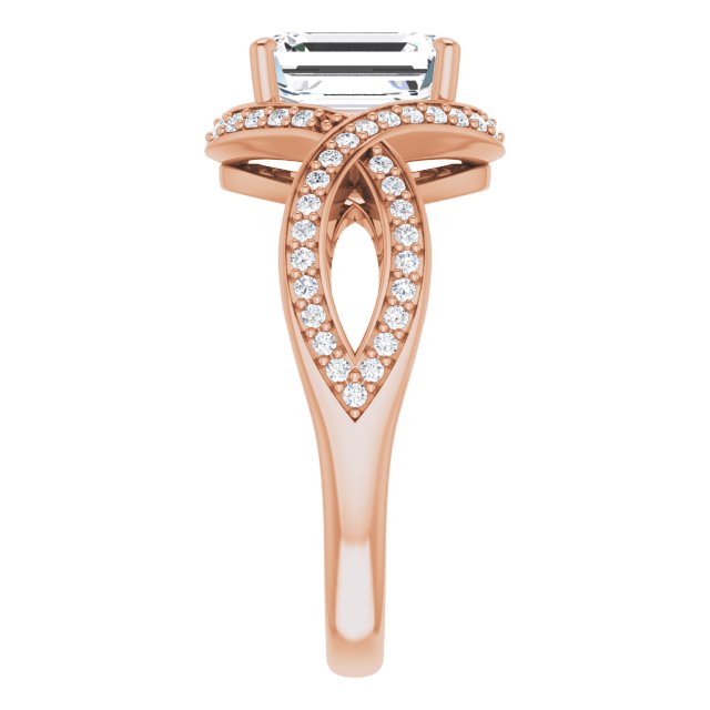 Cubic Zirconia Engagement Ring- The Gwenyth (Customizable Radiant Cut Design with Twisting, Infinity-Shared Prong Split Band and Bypass Semi-Halo)
