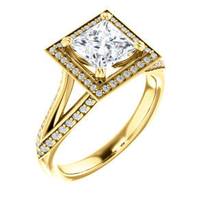 Cubic Zirconia Engagement Ring- The Loren (Customizable Princess Cut Halo Design featuring Three-sided Twisting Pavé Split Band)