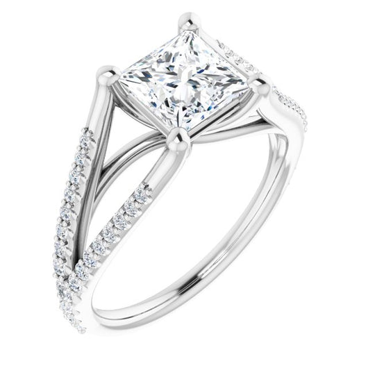 10K White Gold Customizable Cathedral-raised Princess/Square Cut Center with Exquisite Accented Split-band