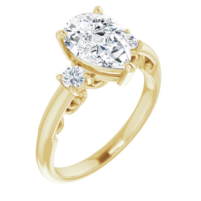 Cubic Zirconia Engagement Ring- The Danika (Customizable Pear Cut 3-stone Style featuring Heart-Motif Band Enhancement)