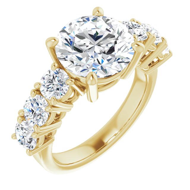 10K Yellow Gold Customizable 7-stone Round Cut Design with Large Round-Prong Side Stones