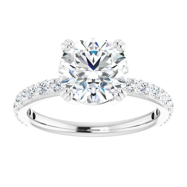 Cubic Zirconia Engagement Ring- The Chandita (Customizable Round Cut Design with Large Round Cut 3/4 Band Accents)