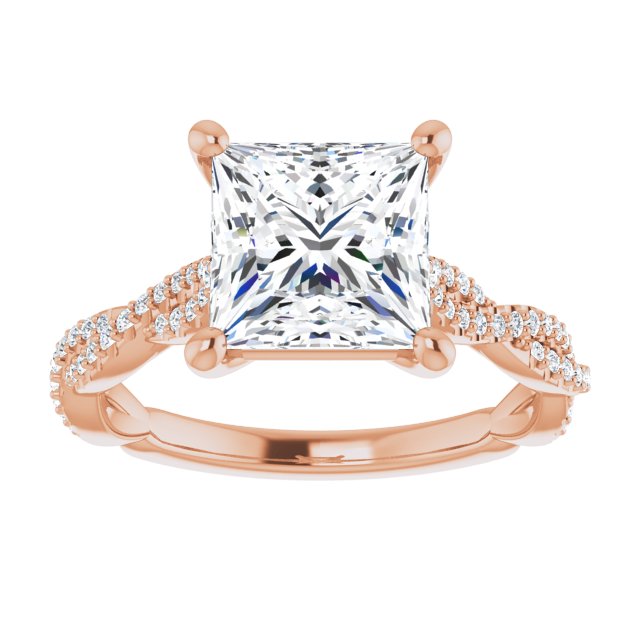 Cubic Zirconia Engagement Ring- The Alelli (Customizable Princess/Square Cut Style with Thin and Twisted Micropavé Band)