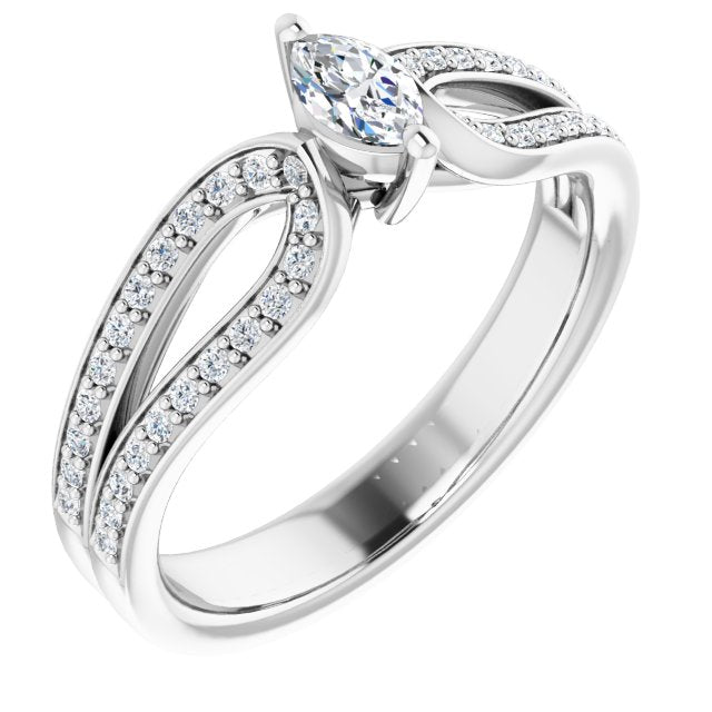 10K White Gold Customizable Marquise Cut Design featuring Shared Prong Split-band