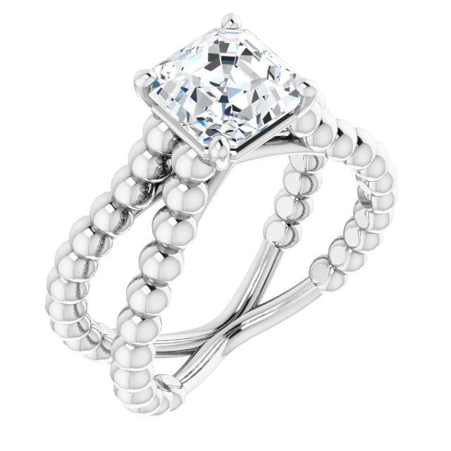 Cubic Zirconia Engagement Ring- The Isabella Noa (Customizable Asscher Cut Solitaire with Wide Beaded Split-Band)