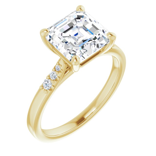 10K Yellow Gold Customizable 7-stone Asscher Cut Cathedral Style with Triple Graduated Round Cut Side Stones