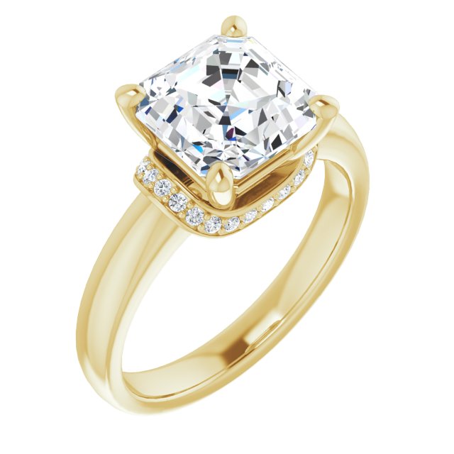 10K Yellow Gold Customizable Asscher Cut Style featuring Saddle-shaped Under Halo