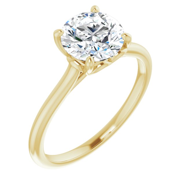 10K Yellow Gold Customizable Cathedral-style Round Cut Solitaire with Decorative Heart Prong Basket