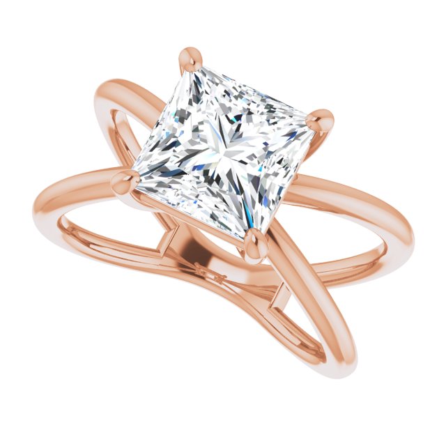 Cubic Zirconia Engagement Ring- The Bǎo (Customizable Princess/Square Cut Solitaire with Semi-Atomic Symbol Band)