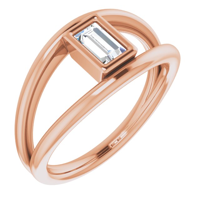 10K Rose Gold Customizable Bezel-set Straight Baguette Cut Style with Wide Tapered Split Band