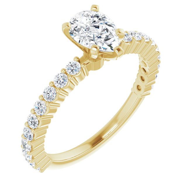 10K Yellow Gold Customizable 8-prong Pear Cut Design with Thin, Stackable Pav? Band