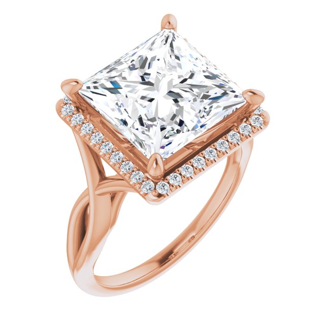 10K Rose Gold Customizable Cathedral-Halo Princess/Square Cut Design with Twisting Split Band