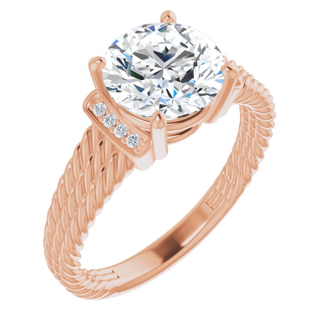 Cubic Zirconia Engagement Ring- The Junio (Customizable 11-stone Design featuring Round Cut Center, Vertical Round-Channel Accents & Wide Triple-Rope Band)