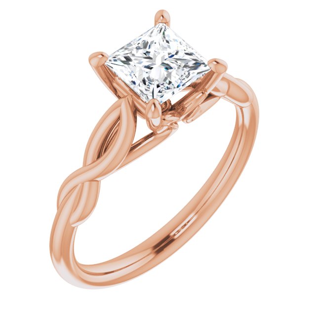 10K Rose Gold Customizable Princess/Square Cut Solitaire with Braided Infinity-inspired Band and Fancy Basket)