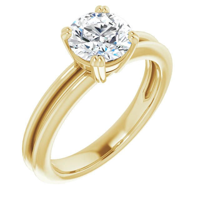 10K Yellow Gold Customizable Round Cut Solitaire with Grooved Band