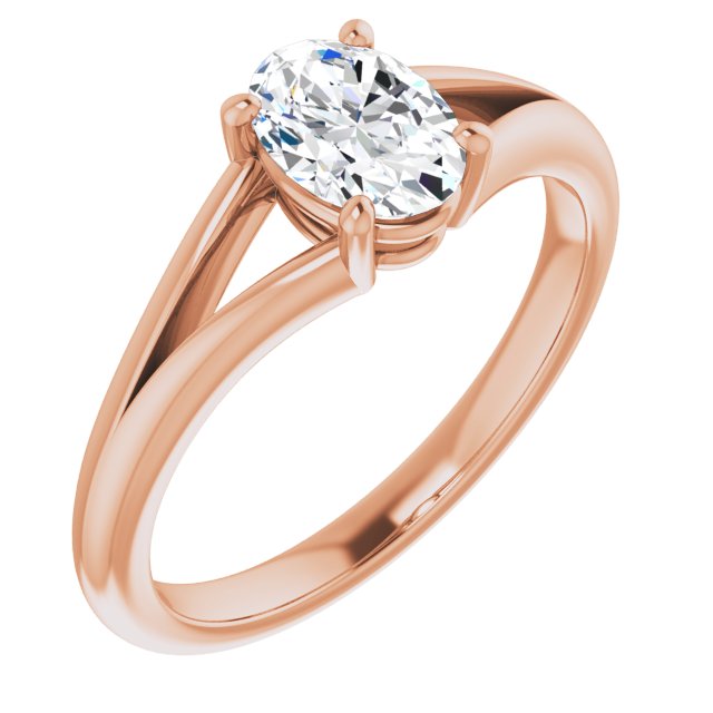 10K Rose Gold Customizable Oval Cut Solitaire with Tapered Split Band
