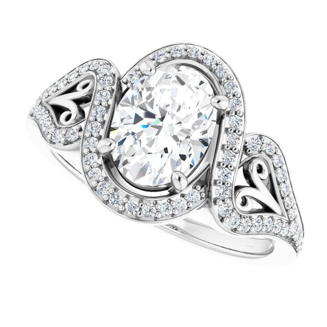 Cubic Zirconia Engagement Ring- The Alexis Rose (Customizable Oval Cut Design with Bypass Halo and Split-Shared Prong Band)