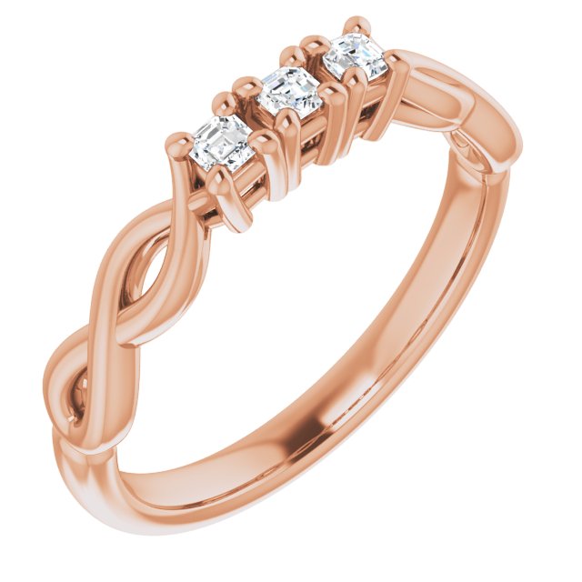 10K Rose Gold Customizable Triple Asscher Cut Design with Twisting Infinity Split Band