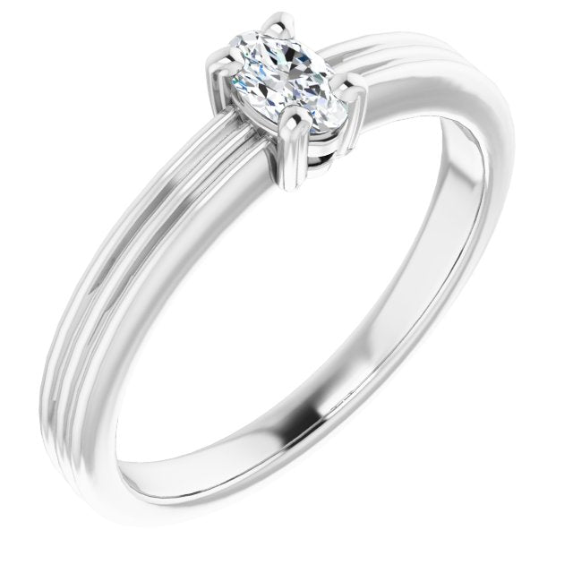 10K White Gold Customizable Oval Cut Solitaire with Double-Grooved Band