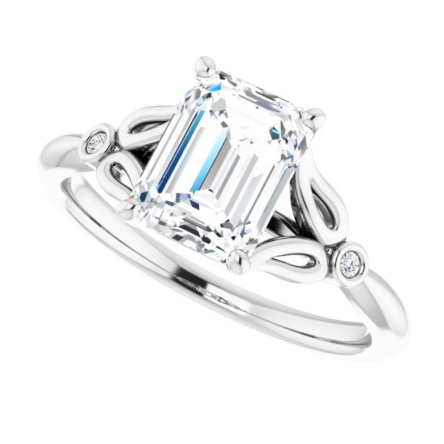 Cubic Zirconia Engagement Ring- The Dayanny (Customizable 3-stone Emerald Cut Design with Thin Band and Twin Round Bezel Side Stones)