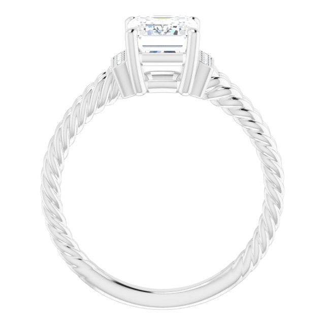 Cubic Zirconia Engagement Ring- The Junio (Customizable 11-stone Design featuring Emerald Cut Center, Vertical Round-Channel Accents & Wide Triple-Rope Band)