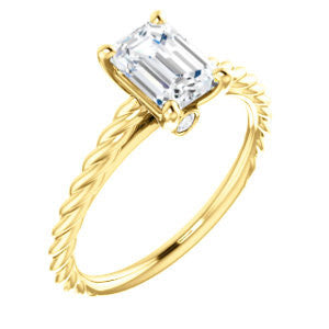 Cubic Zirconia Engagement Ring- The Lolita (Customizable Emerald Cut Style with Braided Metal Band and Round Bezel Peekaboo Accents)