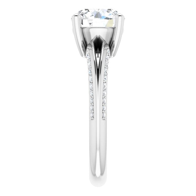 Cubic Zirconia Engagement Ring- The Apryl (Customizable Round Cut Center with 4-sided-Accents Knife-Edged Split-Band)