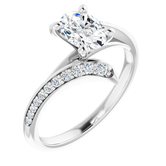 10K White Gold Customizable Oval Cut Style with Artisan Bypass and Shared Prong Band