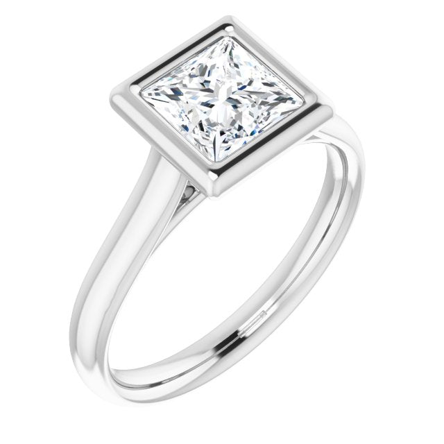 10K White Gold Customizable Cathedral-Bezel Princess/Square Cut Solitaire