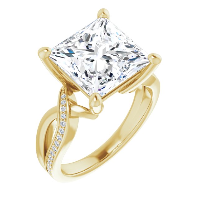 10K Yellow Gold Customizable Princess/Square Cut Center with Curving Split-Band featuring One Shared Prong Leg