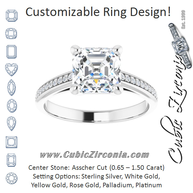 Cubic Zirconia Engagement Ring- The Ahimsa (Customizable Cathedral-set Asscher Cut Style with Shared Prong Band)