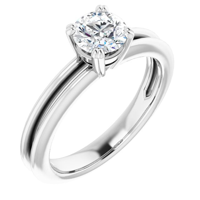 10K White Gold Customizable Round Cut Solitaire with Grooved Band