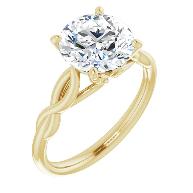18K Yellow Gold Customizable Round Cut Solitaire with Braided Infinity-inspired Band and Fancy Basket)