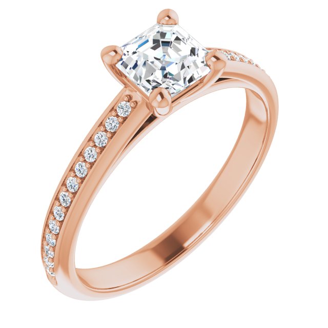 10K Rose Gold Customizable Cathedral-set Asscher Cut Style with Shared Prong Band