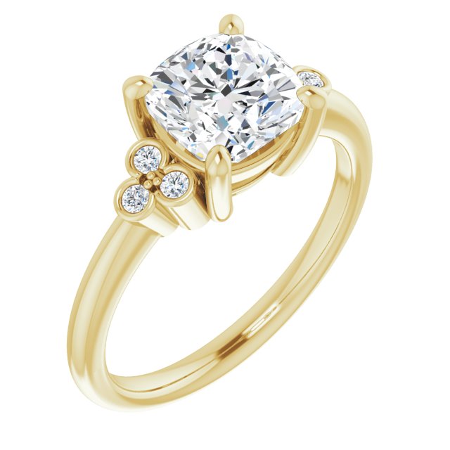 Cubic Zirconia Engagement Ring- The Irene (Customizable 7-stone Cushion Cut Center with Round-Bezel Side Stones)
