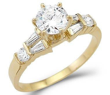 Cubic Zirconia Engagement Ring- The Amy (Round with Baguette Setting)